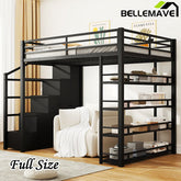 Bellemave® Full Size Metal Loft Bed with Storage Shelves, Cabinets and Wardrobe - Bellemave